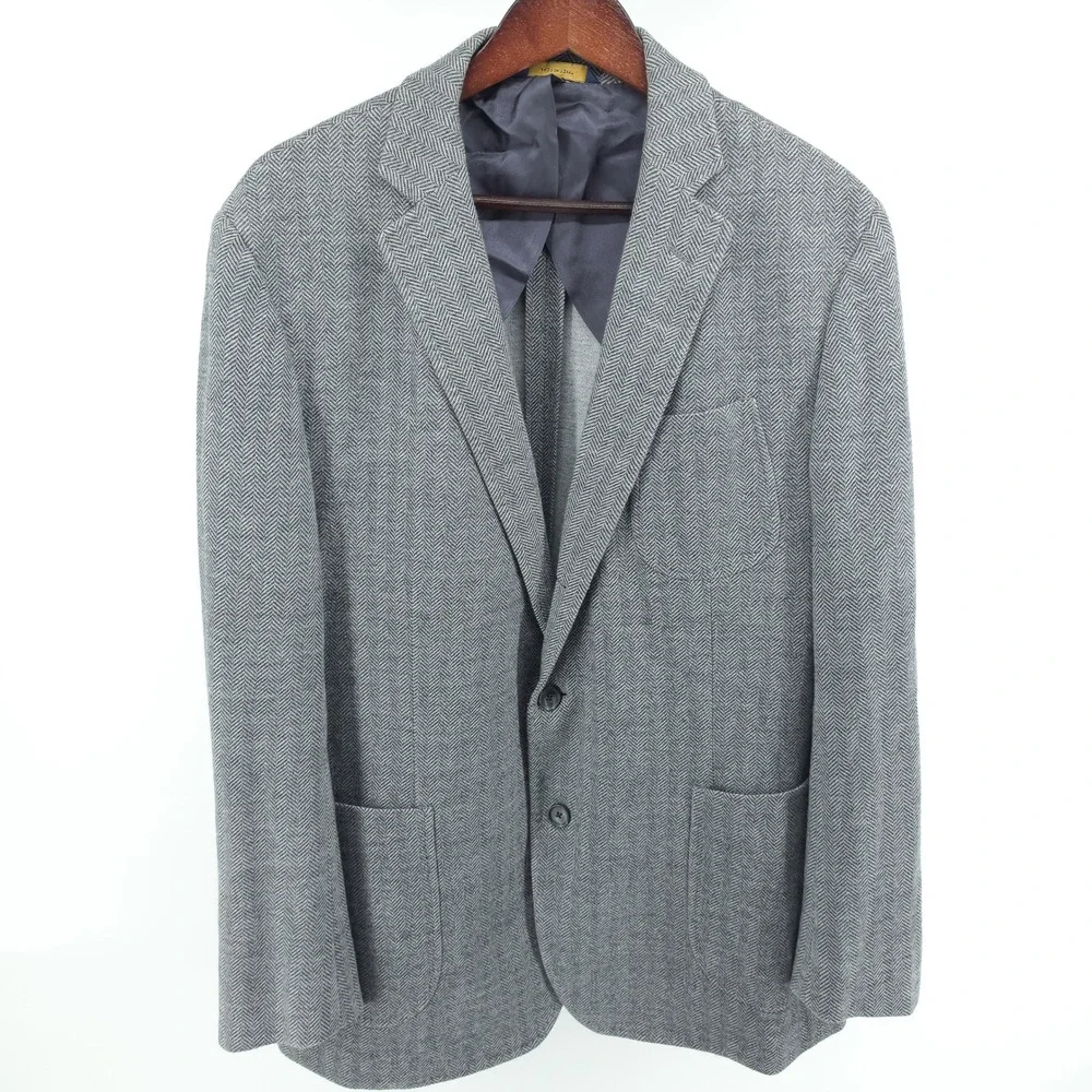 Brooks Brothers Mens Blazer Wool Cotton Herringbone Grey 46R Regent Fit Emmetex
